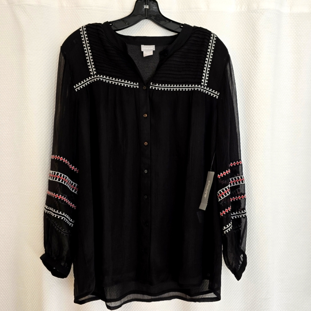 NEW Chico's Size 2 (12/14) Chiffon Shirt in Black